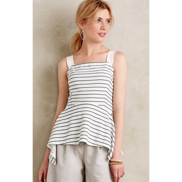 Deletta Green and White Striped Peplum Tank - Picture 1 of 5